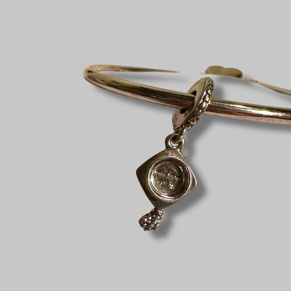 Pandora Heart Charm Sterling Silver Bangle Bracelet, w/Graduation Cap Charm, Wit - Picture 10 of 16